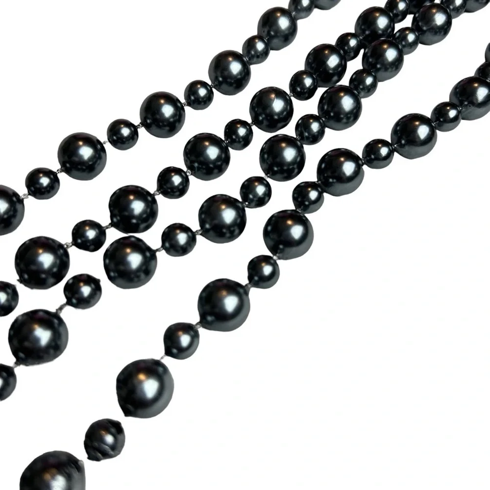 Gunmetal Grayish Black Faux Pearl Long Necklace - Picture 5 of 11